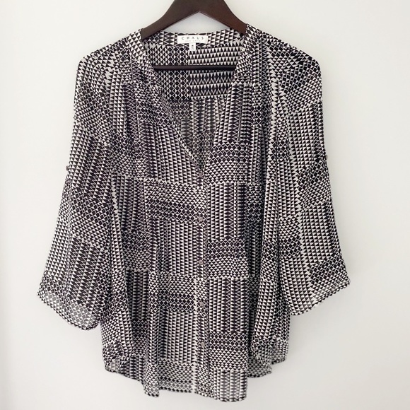 Chaus White and Black Geometric Print Blouse - Picture 2 of 7